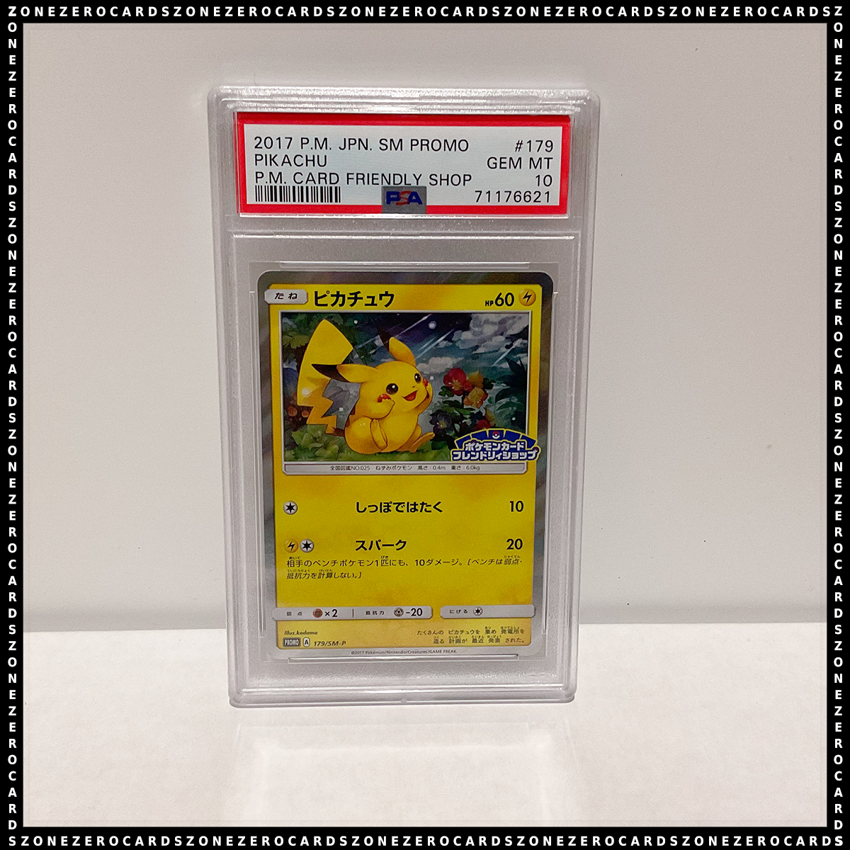 Pokemon Japanese PSA 10 - Pikachu 179/SM-P - Friendly Shop Campaign Promo