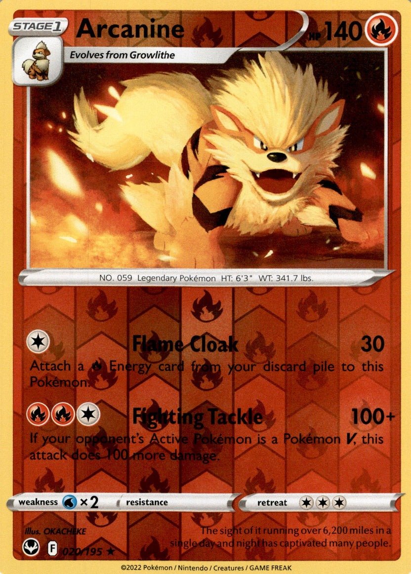 Arcanine - 020/195 - Rare Reverse Holo - Silver Tempest