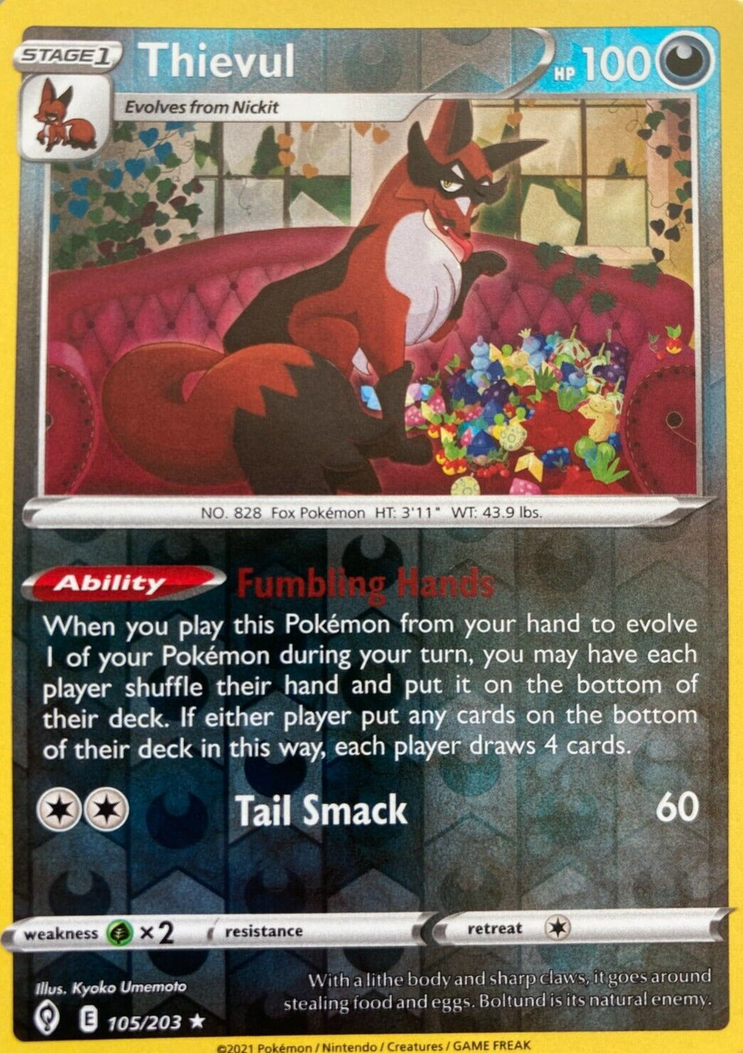 Thievul - 105/203 - Rare Reverse Holo - Evolving Skies